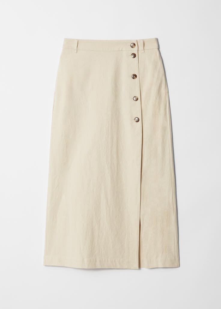 Ivory Button-Front Midi Skirt