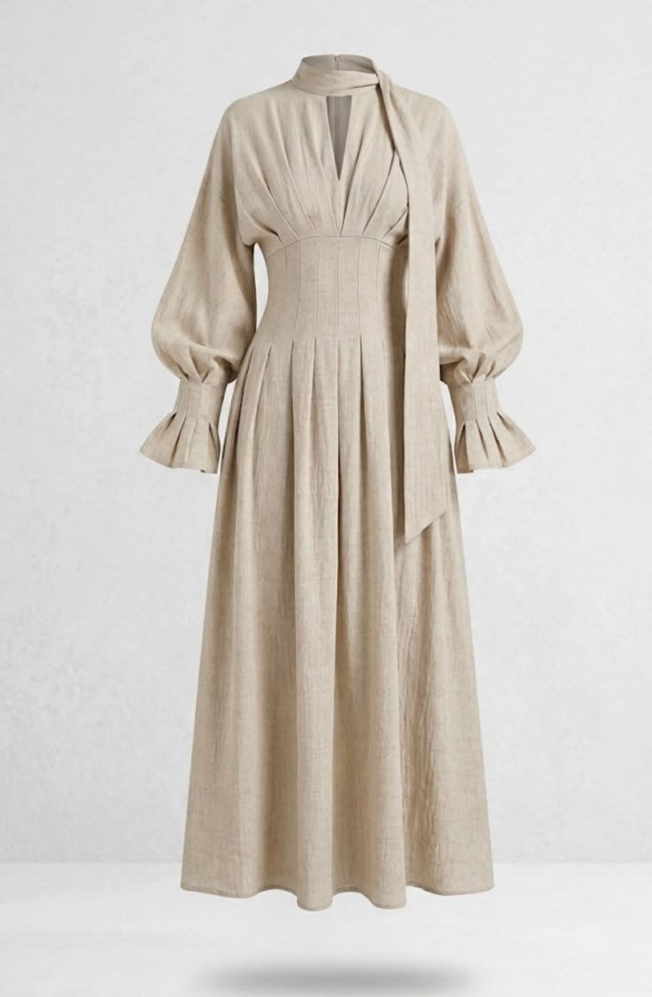 Elegant Tie-Neck Pleated Maxi Dress