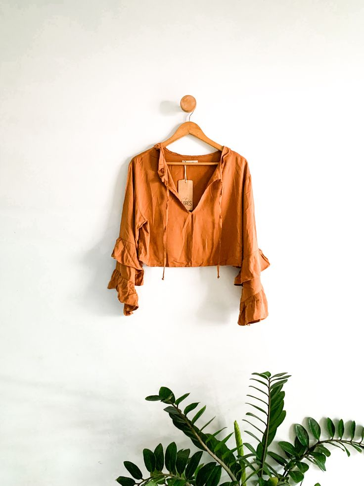 Rust Ruffle-Sleeve Crop Top